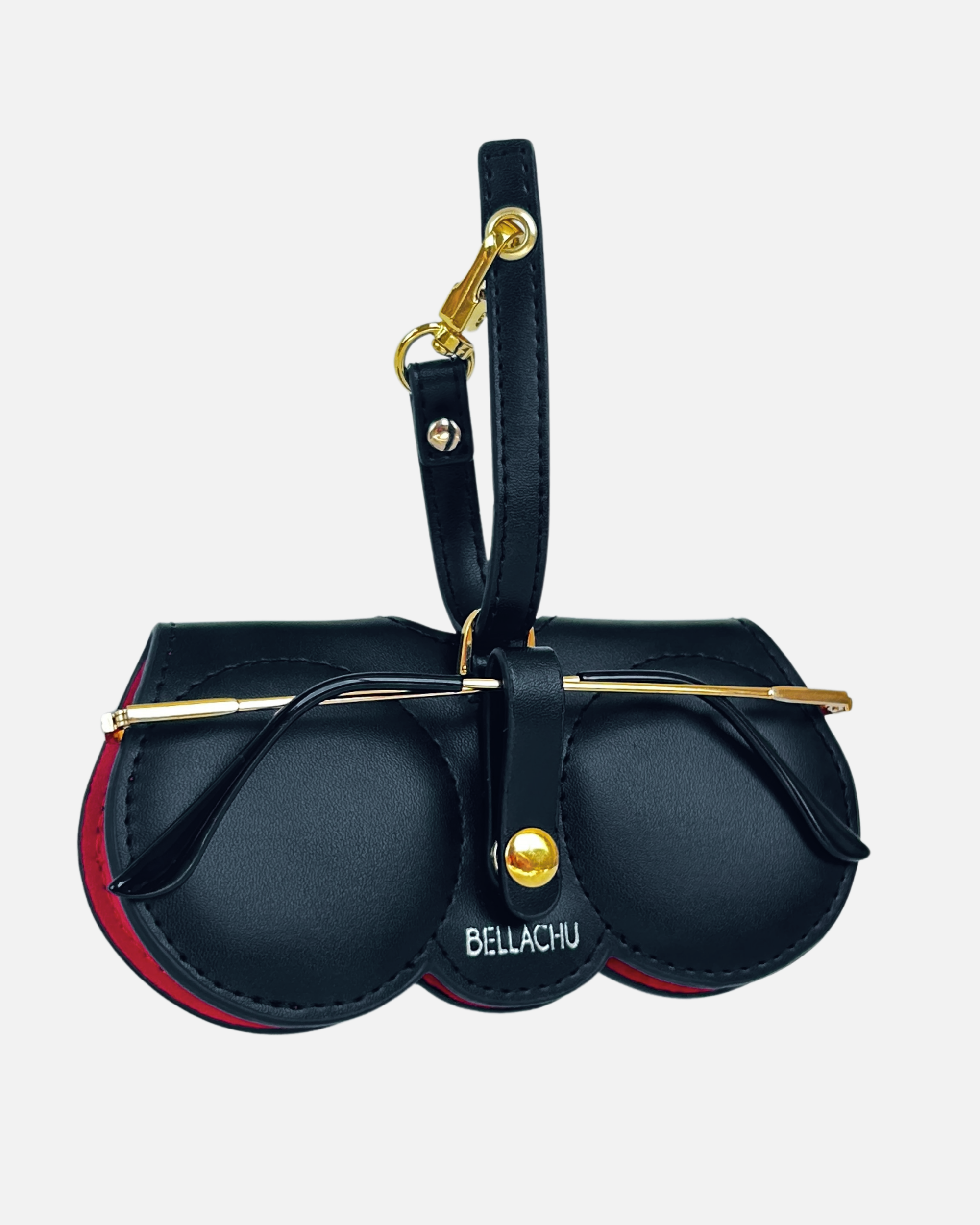 Viral clip-on glasses case on purse