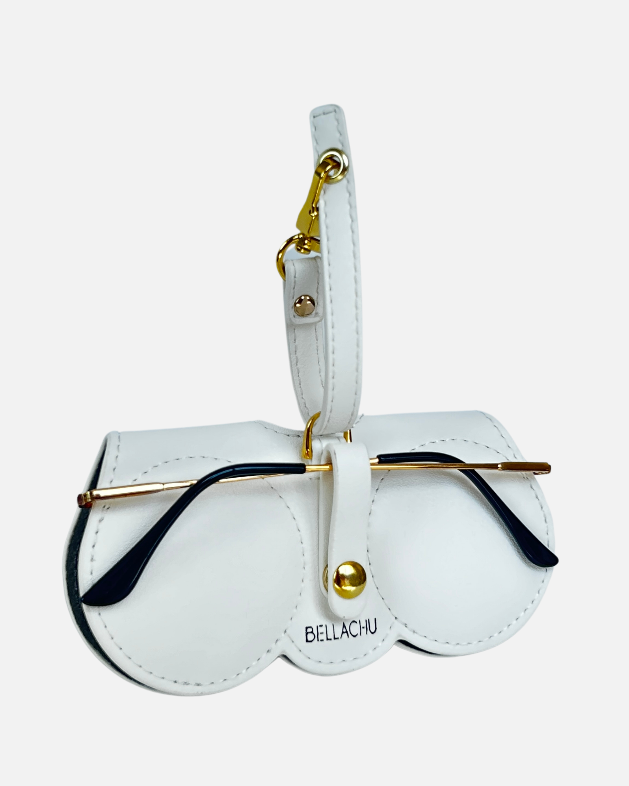 Viral clip-on glasses case on purse