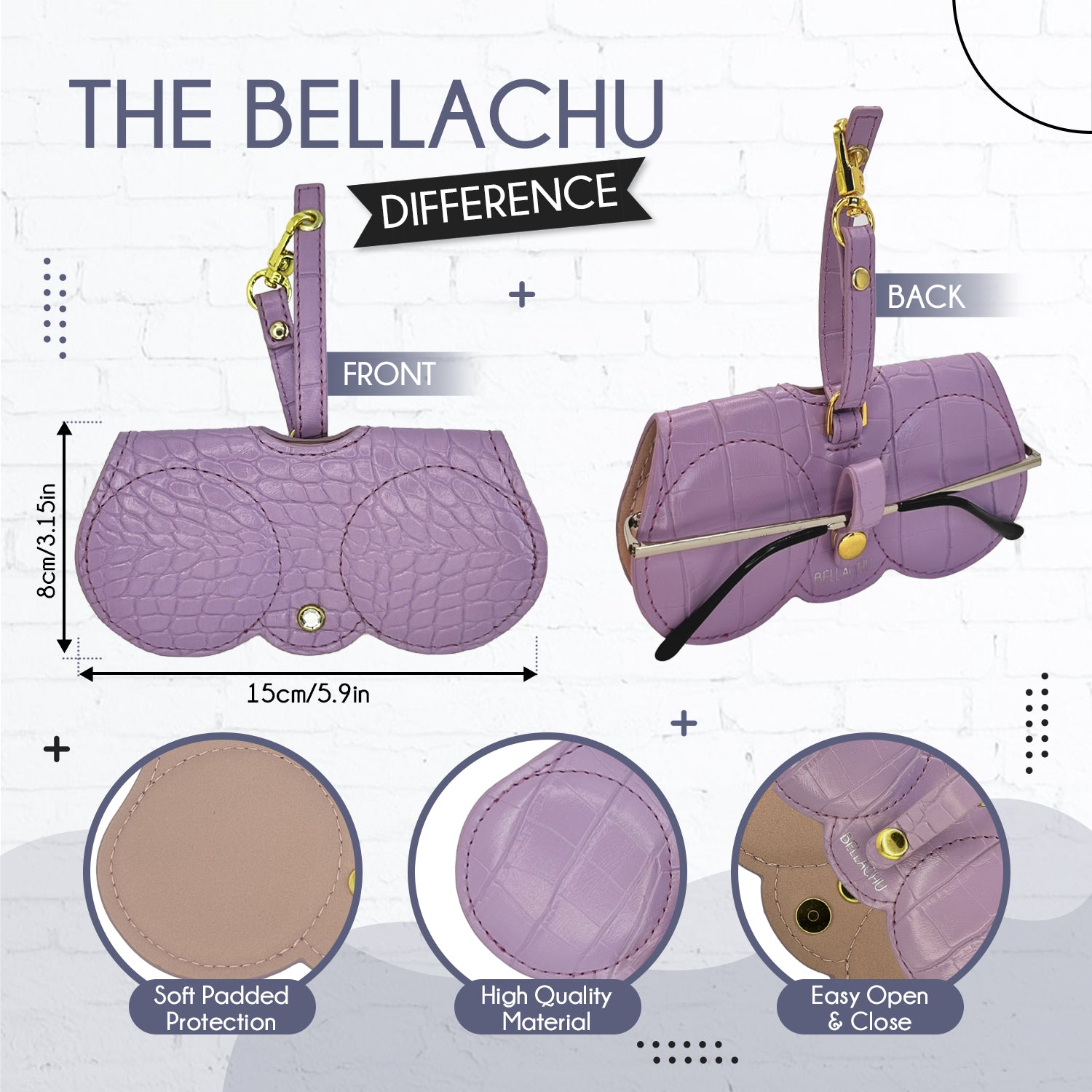 Viral clip-on glasses case on purse