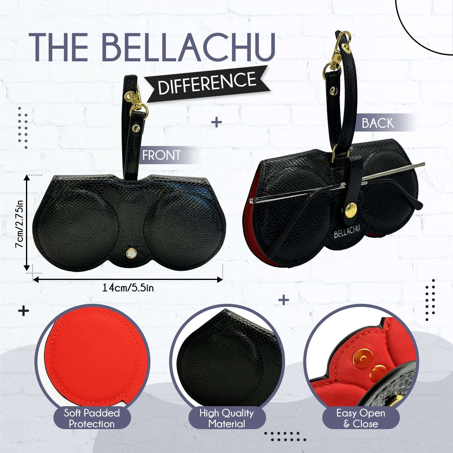 Viral clip-on glasses case on purse
