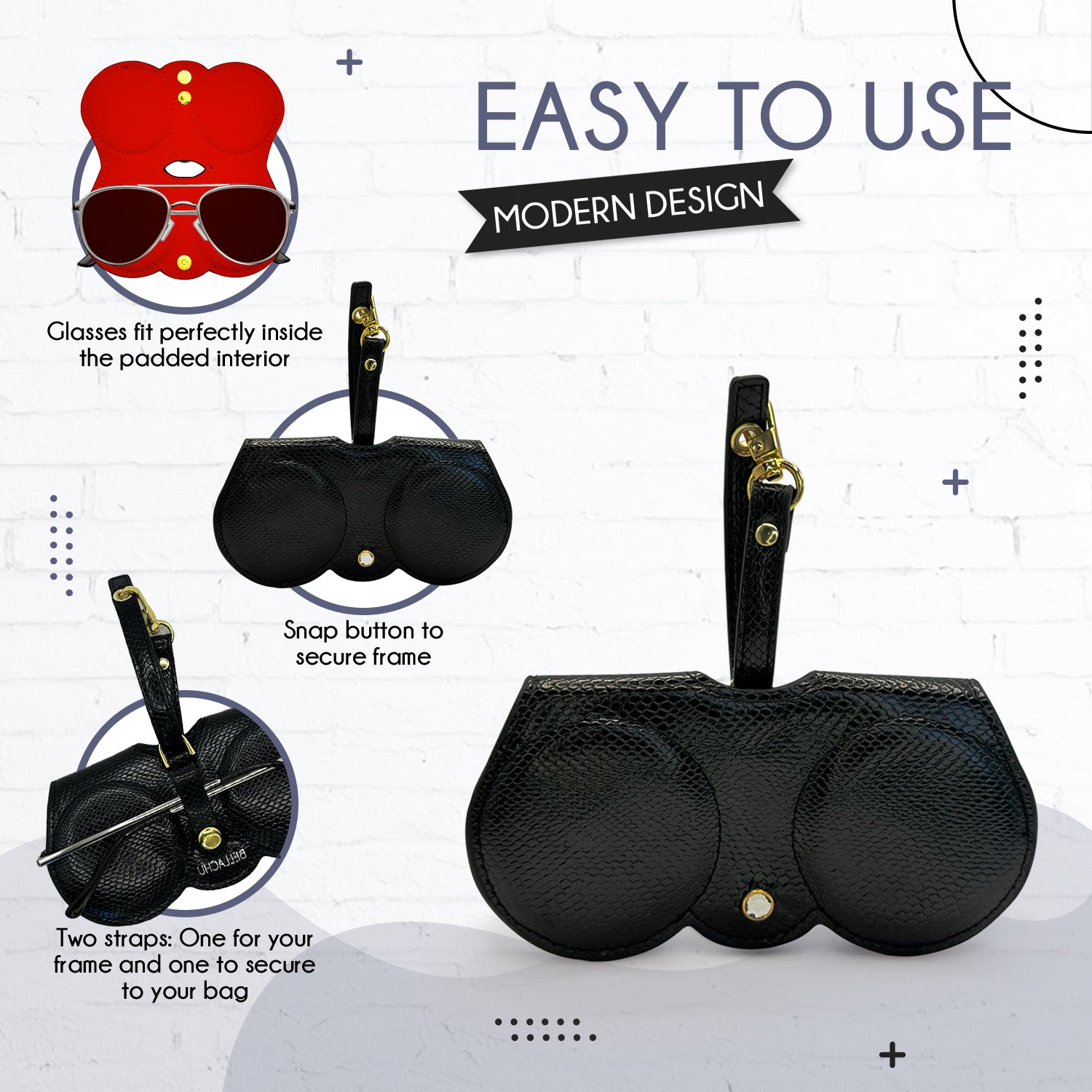 Viral clip-on glasses case on purse