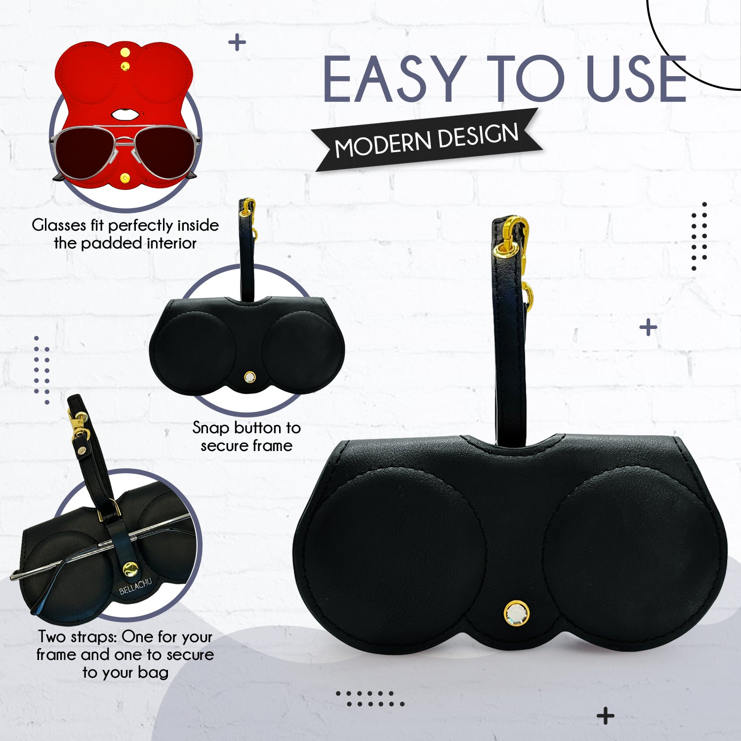 Viral clip-on glasses case on purse