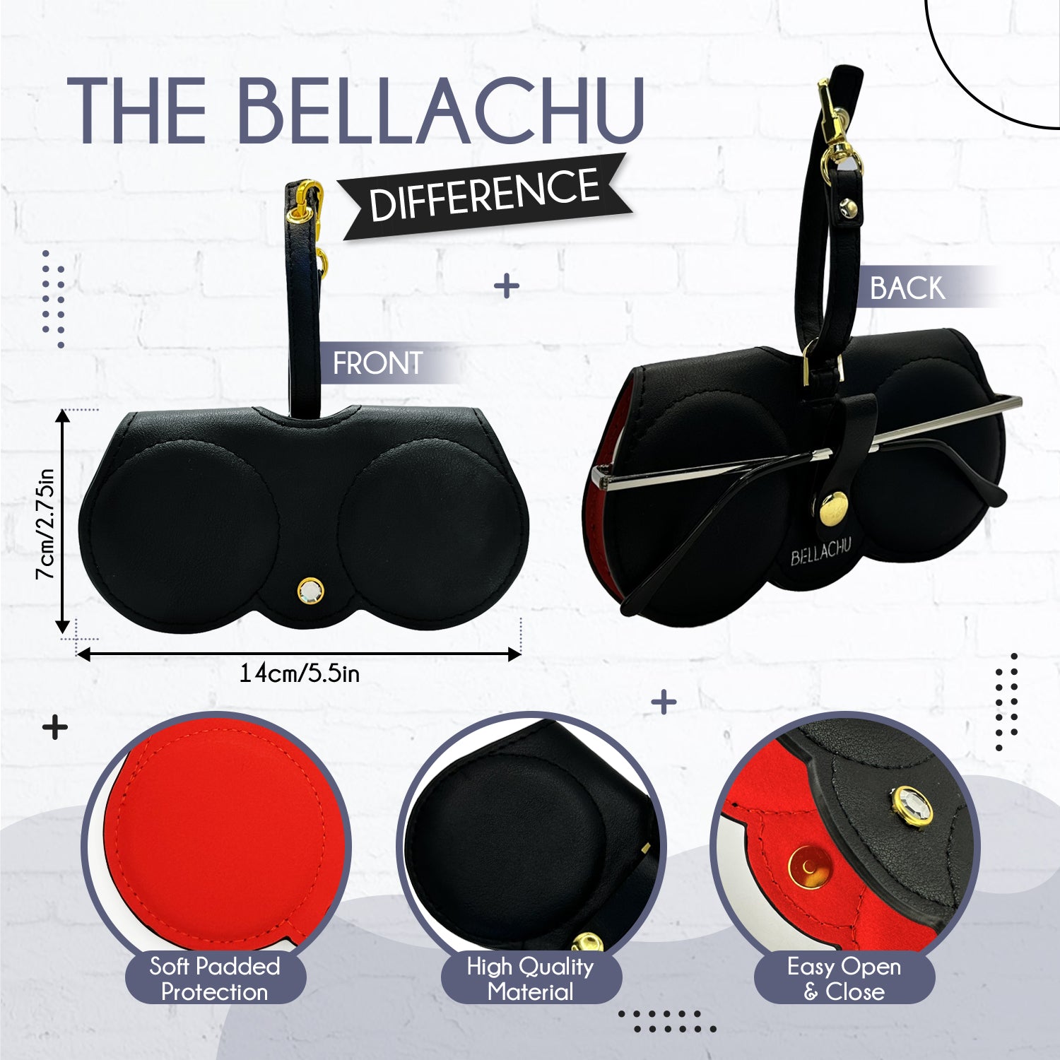 Viral clip-on glasses case on purse